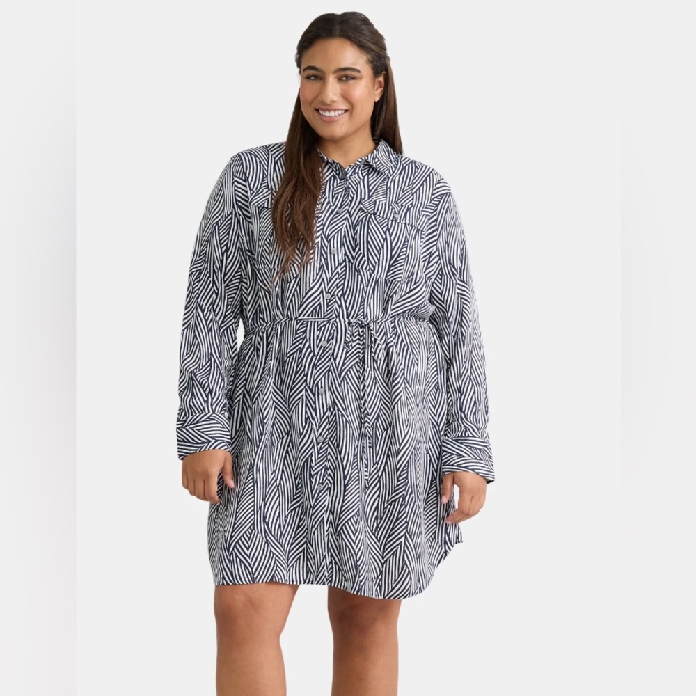 Terra & Sky Women's Plus Size Mini Shirt Dress with Long Sleeves. NWT